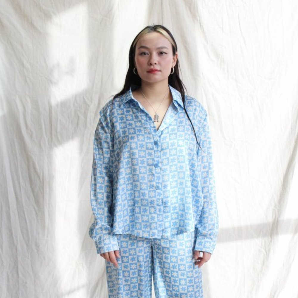 NWT Lisa Says Gah x KJP Bailey Blue Daisy Check Pajama top size XS